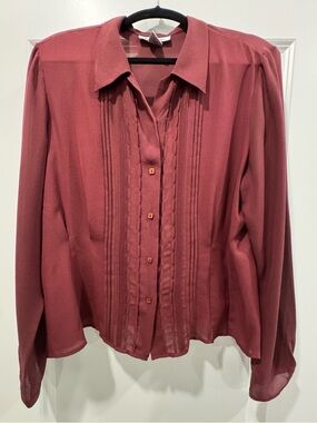 Nine West Mauve Button-Front Pleated Blouse